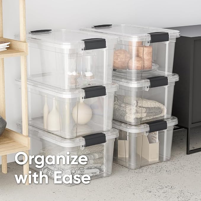 Superio Storage Bins with Lids- Clear Boxes for Organizing, Stackable Plastic Containers- BPA Free, Non-Toxic, Odor Free, Organizer for Home, Office, Dorm, 14.25 Qt, 3 Pack