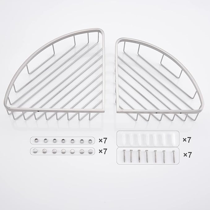 GORDEE [2 Pack] Corner Shower Caddy Organizer, SUS304 Stainless Steel Heavy Duty Rust-Proof Shelf Shampoo Holder, Wall Mounted Storage Rack for Bathroom Kitchen, Brushed Nickel