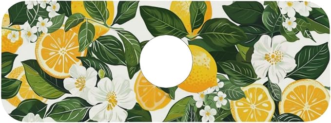 Faucet Draining Mat For Kitchen Sink, Yellow Lemons Green Leaves Diatom Mud Absorbent Drain Pad For Bathroom Kitchen Sink Splash Guard Drying Mat
