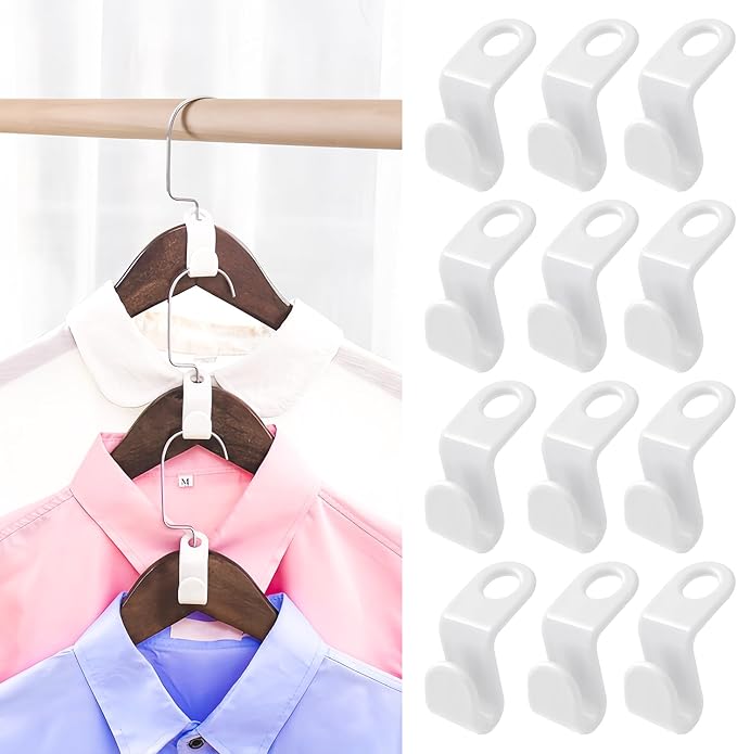 50 PCS Hanger Connector Hooks - 2024 New Space Saving Hangers for Closet Organizers and Storage Hangers Hooks,Hanger Clips Plastic Hangers for College Dorm Room Essentials (White)