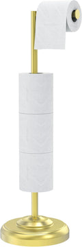 WZKALY Freestanding Toilet Paper Holder Stand with Storage – Holds 4 Extra Rolls – Brushed Gold Toilet Paper Holder for Bathroom – Sturdy Base, Classic Retro Style, Space-Saving Bathroom Storage