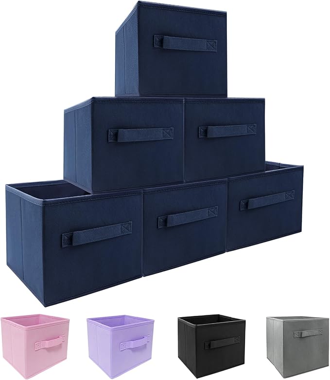 Small Storage Bins,Collapsible Fabric Storage Organizer 9.0"x7.5"x7.5" 6 Pack,Mini Storage Box,fit for closet, living room, bookshelf, Kids clothes and toys storage and organization Blue…