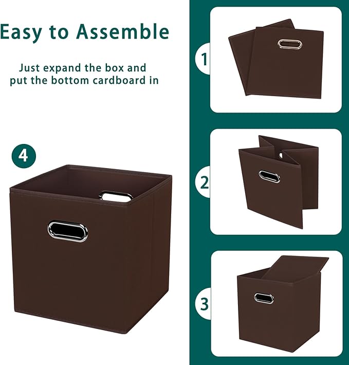 Black Foldable Storage Cubes Bins, Fabric Storage Box Cubes Organizer Baskets with Dual Handles for Home Organizer,Set of 3,(Coffee)