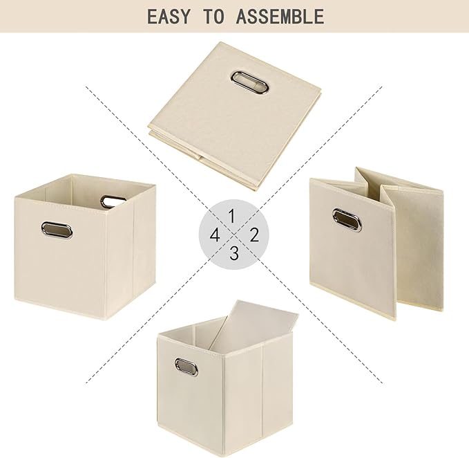 Fabric Cloth Storage Bins,Fabric Cube Organizer with Dual Handles Foldable Cube Storage Baskets for Home Bedroom Storage,Set of 8,(Creamy-White)