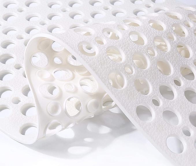 Mantto Nonslip Bath Tub Shower Mat with Suction Cups, Extra Soft TPE Bath Mat for Kids, Bathtub Bathroom Mats, Machine Washable, Smooth/Non-Textured Tubs Only, 30L x 17W Inch(White)