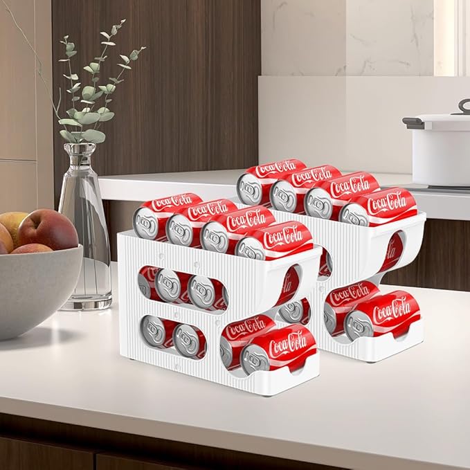 Soda Can Organizer for Pantry/Fridge, Automatic Rolling Pop Can Dispenser/Storage/Holder/Container for Refrigerator, Saving Space Drink Organizer for Fridge, 2-Pack Holds 24 Standard Cans