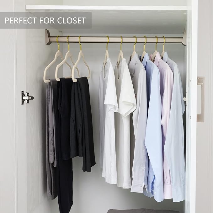 MIZGI Premium Velvet Hangers Pack 50 Pcs Heavyduty - Non Slip Slimline - Velvet Suit Hangers Ivory - Gold Hooks,Space Saving Clothes Hangers …