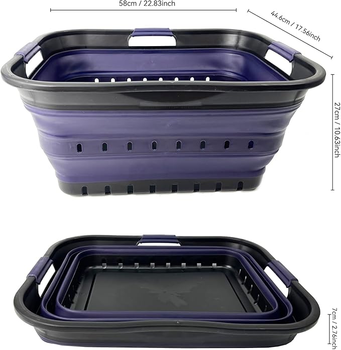 SAMMART 42 (11 Gallons) Collapsible Plastic Laundry Basket, Foldable Pop Up Storage Container/Organizer, Space Saving Hamper, Portable Bin for Dorm Room Bathroom (2, Black/Dark Purple)