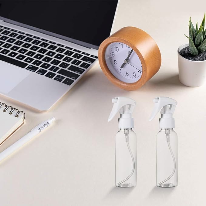 Travel Size Spray Bottle, 3.4oz/100ml Plastic Fine Mist Spray Bottle Set, Refillable Liquid Containers, 3pcs Clear Trigger Sprayer with Funnel and Labels for Styling Kitchen Home Office Cleaning