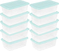 Sterilite Set of 10 Storage Boxes, Clear Plastic Stackable Containers, Lightweight Home Organizers with Snap Lids, 6 Quart, Mindful Mint