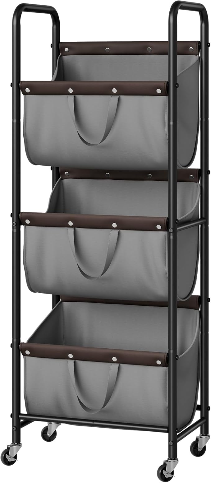 GRANNY SAYS 3 Tier Laundry Sorter, Laundry Hamper with Wheels, Laundry Room Organization and Storage, 3 Section Rolling Laundry Cart for Dorm, Bathroom, Bedroom, Closet, Grey