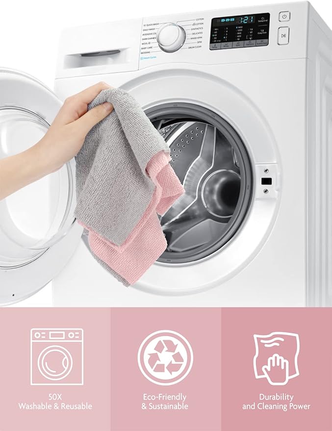 Fantasticlean Microfiber Cleaning Cloth Roll -30 Pack, Tear Away Microfiber Towels, 12" x 12", Reusable, Washable, Scratch Free, Ultra Absorbent Dishcloth for All-Around Cleaning Supplies (Pink)