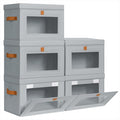 Small Fabric Storage bins - Collapsible Storage Bins with Open Window, 5 Pack Closet Baskets for Shelves, Stackable Decorative Boxes for Home, Dorm, Grey, 13.7"x 9.8" x 9.8"