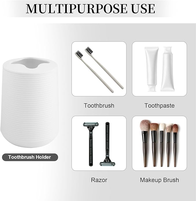 Bathroom Accessories Set 2 Piece, Matte White Bathroom Accessories with Soap Dispenser and Toothbrush Holder, Striped Pattern Bathroom Set for Modern Bathroom Decor