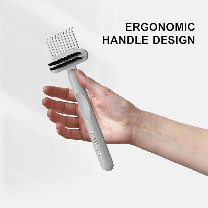 RHOS Hair Brush Cleaning Tool, 2-in-1 High-toughness Cleaning Claws and High-hardness Bristles, Suitable for Home, Hair Salon and Other Places, Ergonomic Handle, 2 Pack-Gray