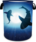 Floating Shark Laundry Basket, Sea Animals Laundry Hamper Foldable Waterproof Oxford Cloth Funny Tote Bag Dirty Clothes Storage Bucket Toy Organizer for Bathroom/Laundry/Bedroom 15.7"x19.6"