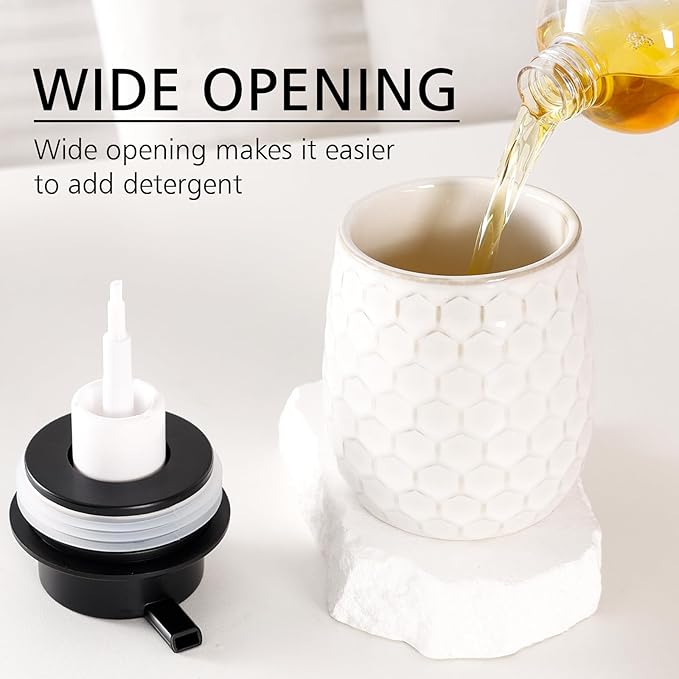 Foaming Soap Dispenser, 12OZ Ceramic Foam White Hand Soap Dispenser with Honeycomb Design for Kitchen or Bathroom, Refillable Dish Lotion Dispenser, ANTIS'S HOME
