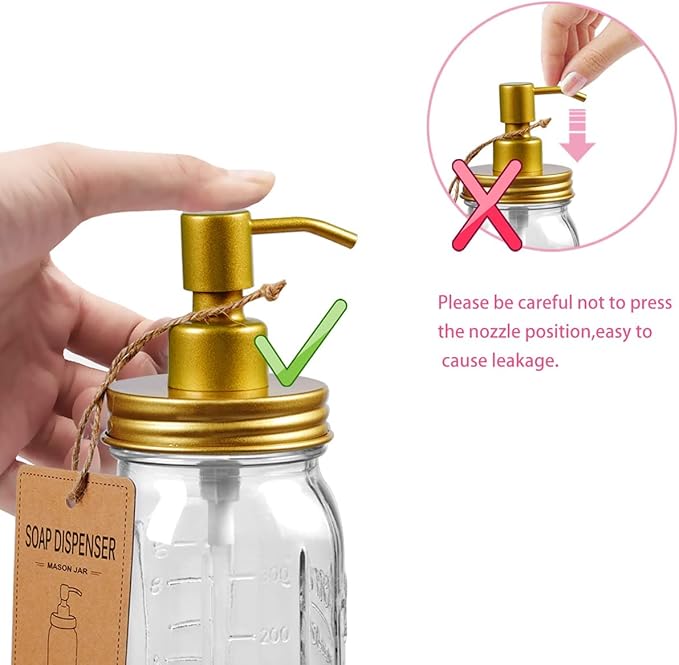 Amolliar Mason Jar Bathroom Accessories Set(4 Pcs) -Lotion Soap Dispenser & 2 Cotton Swab Holder & Toothbrush Holder-Rustic Farmhouse Decor, Countertop Vanity Organize, Bathroom Home Decor (Gold)