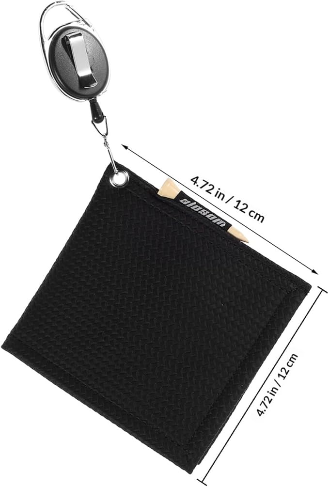 Alipis Golf Towel Retractable with Clip Black Microfiber Golf Club Cleaning Cloth Portable On-Course Accessories