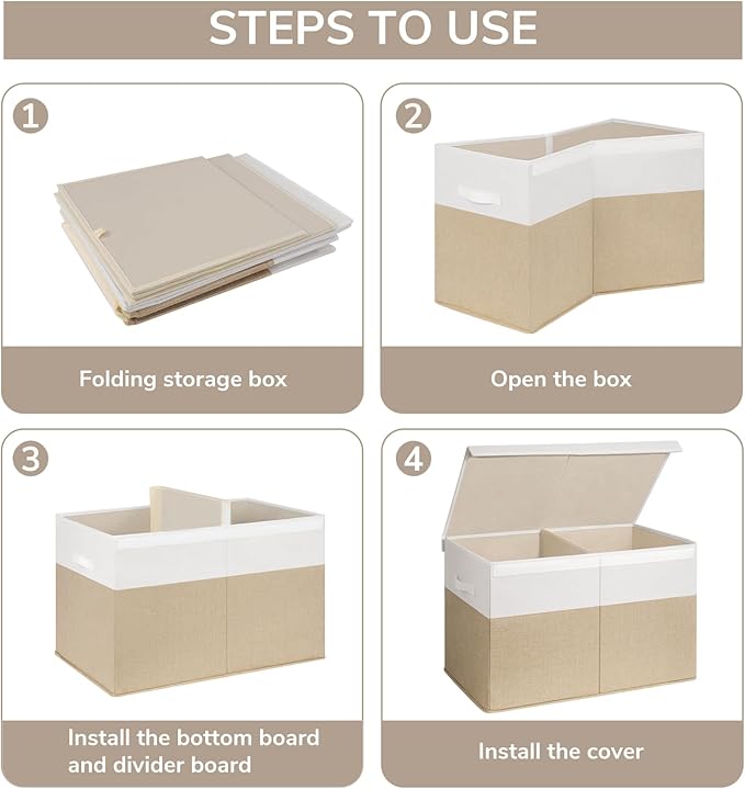 INDRESSME 25"x13"x16" Toy Box Toy Storage Organizer with Lid Collapsible Sturdy Toy Chest, Foldable Toy Bin for Living Room, Playroom, Bedroom, Toy Baskets Storage Kids, Boys, Girls (Beige & White)
