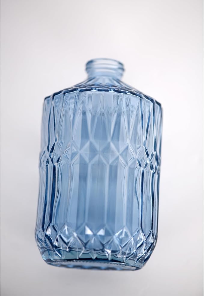 18oz Blue Glass Soap Dispenser, Refillable Kitchen, Bathroom Thick Glass Soap Dispenser with Golden Rustproof Pump for Dishwashing Liquid, Hand Soap, Lotion, Body Wash (Blue-Golden Pump)