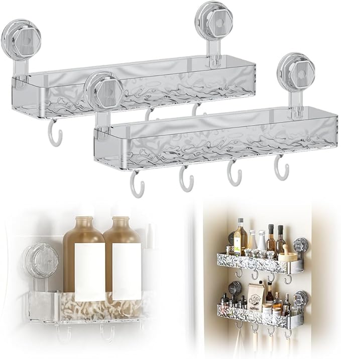 PVZXR Corrugated Suction Cup Storage Holder, 2026 New Movable Shower Shelf Suction Cup,Shower Caddy Large Capacity Bathroom Organizer,No-Drill Wall-Mounted Storage Shelf (2PCS Gray)