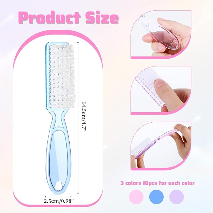 30 PCS Nail Scrubber Brush, Handle Grip Nail Brushes for Cleaning Fingernails Toenails, Finger Nail Brush Set for Cuticle Manicure Pedicure, Women Men Home Salon