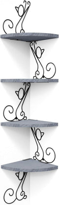 Alsonerbay Wall Mount Corner Shelves 4 Tier Floating Corner Storage Wood Shelves Decorative Rustic Radial Shelf in Cat Shape Weathered Grey