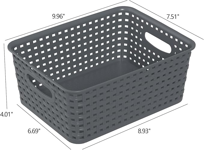 Colour Pantry Organizer Basket, Plastic Woven Storage Baskets, 6 Packs