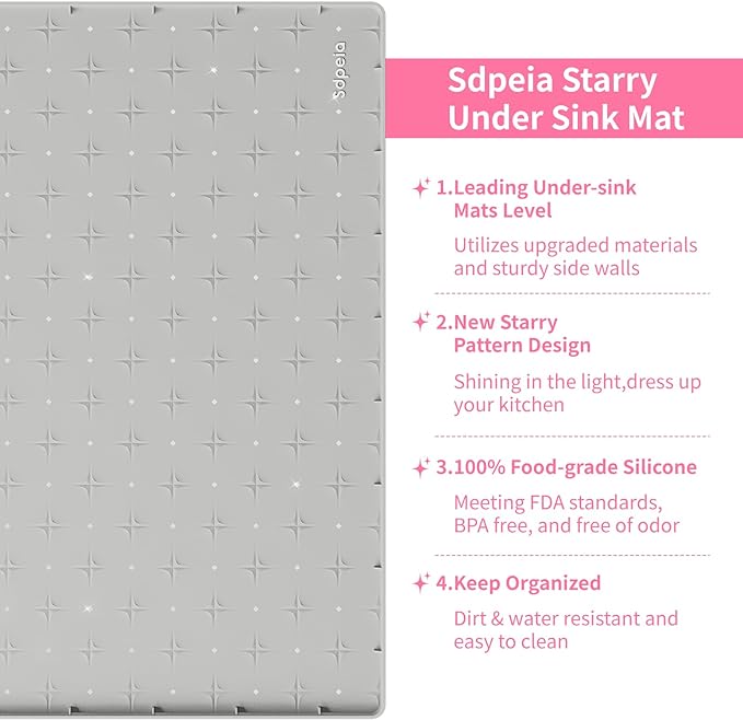 Sdpeia Under Sink Mat 28"×22" Waterproof Silicone Cabinet Liner & Sink Protector for Kitchen & Bathroom, Multi-Purpose Organizers Tray for Pets, Laundry, Cat Litter Mat