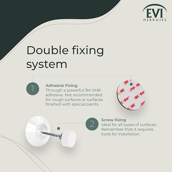 Evi Herrajes | Adhesive Door Stop | Wall Mounting | 1.57x0.59 | White Lacquered Stainless Steel | Conical Shape | Two Rubbers Included | Adhesive or Screw Installation