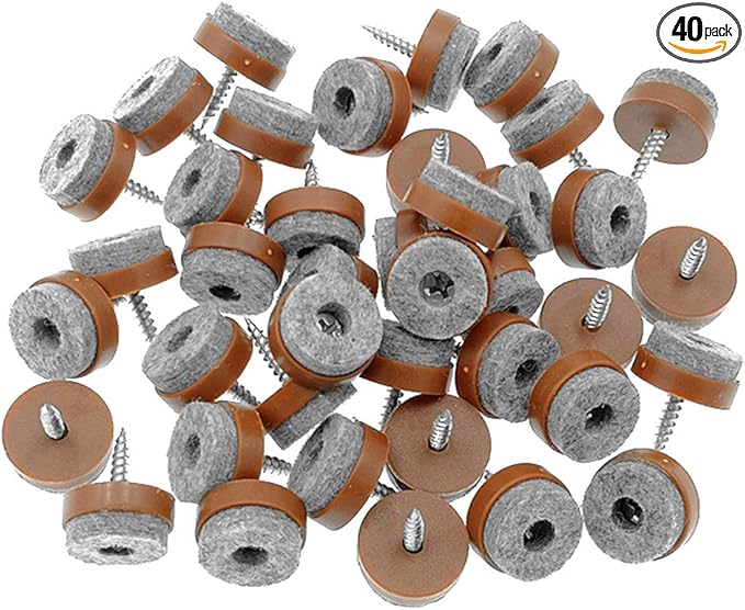 ALIMITOPIA 40pcs Screw-on Furniture Felt Pad Chair Glide Slider Hardwood Floor Protector for Wooden Leg Feet of Chair Table Furniture(Φ24mm or 0.95";Brown)