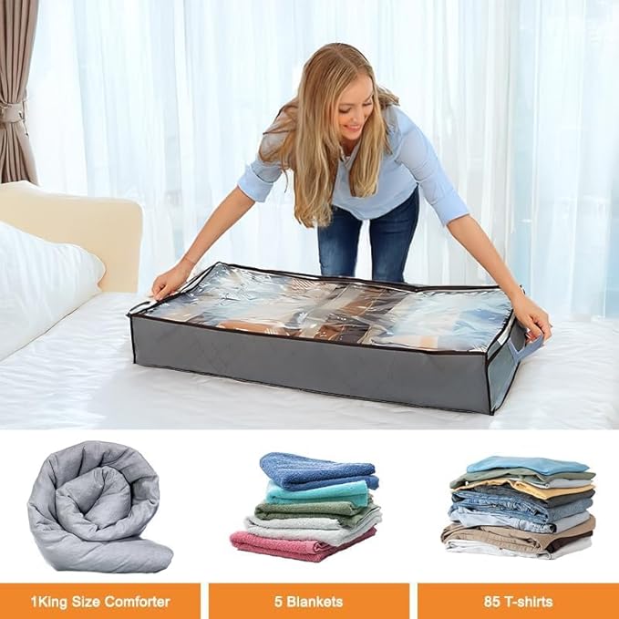 90L Under Bed Storage Containers, Closet Organizers and Storage Bins, Foldable Underbed Storage Bags for Blankets, Towels, Comforter, Sweaters, Linen Sheets, Wrapping Paper (Black, 6 Pack)