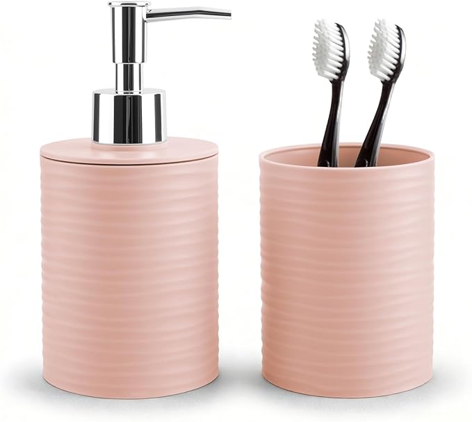 2 Piece Bathroom Accessory Set, Bathroom Accessories Set Include Soap Dispenser and Toothbrush Holder for Modern Bathroom Decor