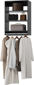 Medium Double Hanging Closet Unit, Modular Closet System, Wood Closet System Organizer with Storage for Walk in Closets, Clothing Rack Closet for Hanging Clothes, Bedroom,Black, 31.5" W