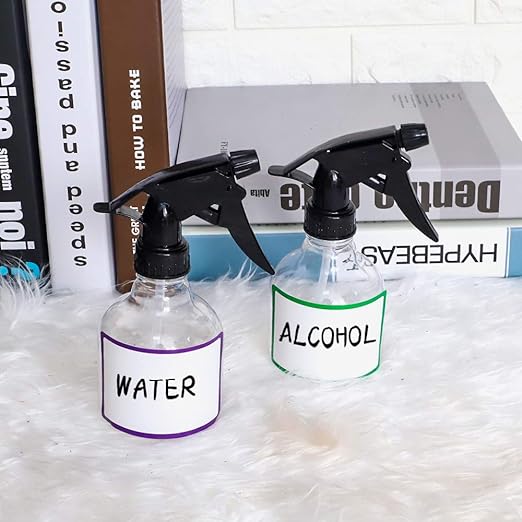 SUPERLELE Spray Bottles 7pcs 8oz Empty Plastic Spray Bottle with Adjustable Nozzle for Hair and Cleaning Solutions Includes Funnel and Labels
