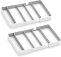 2 Pack Shallow Drawer Organizer (1.57" H), Modular Expandable Desk Dividers (Width 10.6"-17.9" OR Length 16.1"), Detachable Trays for Office Stationery, Makeup, Kitchen, White