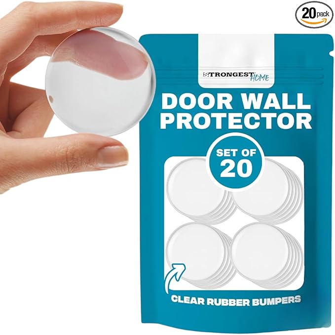 STRONGEST HOME Wall Protector for Door Knobs, 2-Inch - Clear Self-Adhesive Door Stopper Guards - Quiet Rubber Bumpers for Wall Protection, 20-Pack