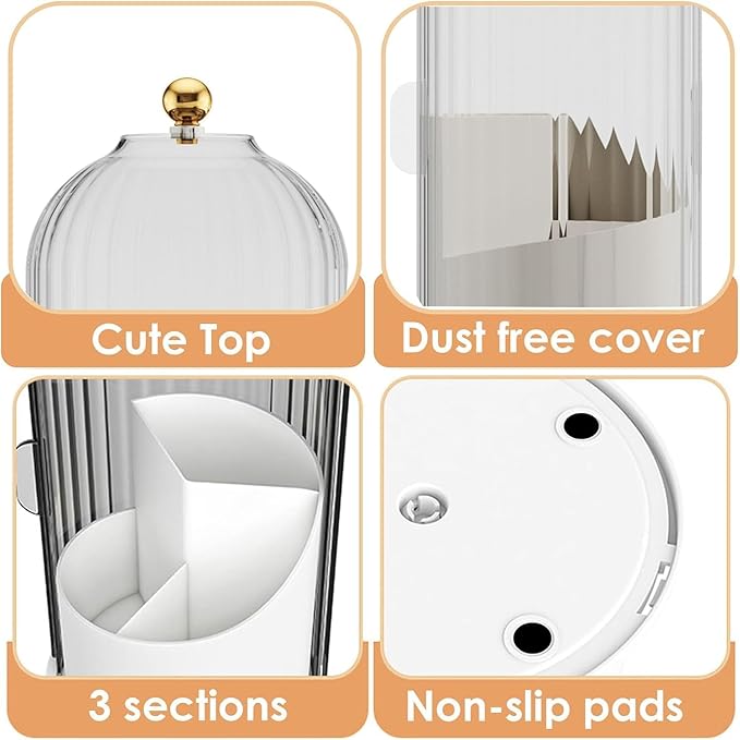 Zufudo Dustproof Toothbrush Holders with Cover, Rotating Electric Toothbrush and Toothpaste Holder for Bathroom Countertop, 3 Slots Makeup Brushes Organizer, Transparent