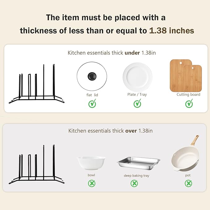 Pot Lid Organizer and Cutting Board Holder, Stainless Steel Kitchen Storage Rack for Lids and Boards, Space-Saving Cooling Rack Organizer for Countertop and Cabinet [1-Pack] Black