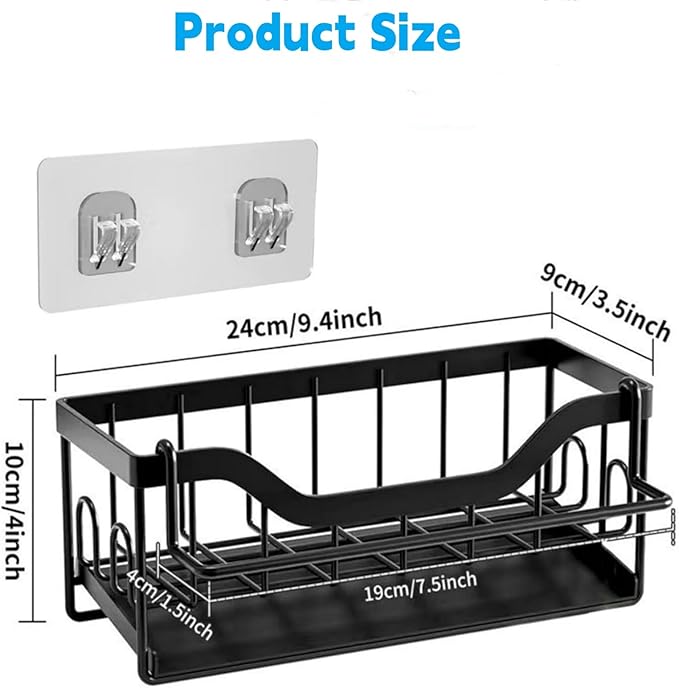 Sponge Holder for Kitchen Sink - Sink Caddy Organizer with Auto Drain Tray, Detachable Towel Rack, Stainless Steel Kitchen Counter Organizer Rack, Black