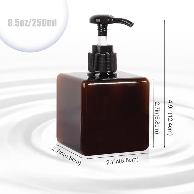 Pump Bottle, Refillable Plastic Empty Lotion Soap Dispenser Liquid Container for Bathroom Shampoo and Body Wash, 8.5oz/250ml Amber 2 Pack