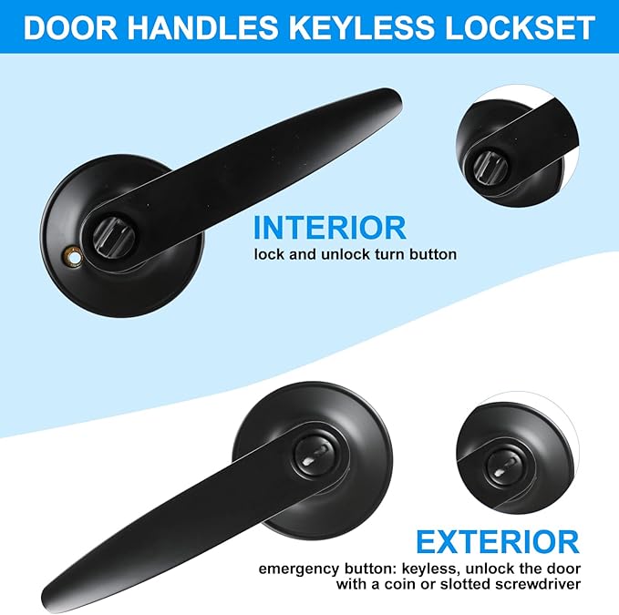 Privacy Door Levers, 5 Pack Matte Black Door Handles, Bed and Bath Door Locksets Heavy Duty Keyless Interior Handles, Reversible for Left Right Handed Doors