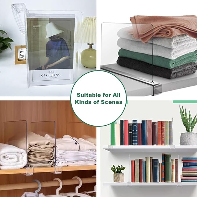 6 Pack Acrylic Shelf Dividers for Closet Organization, Clear Shelf Divider Fits Shelves of 0.4-1 Inch,Purse Organizer for Closet, Shelf Organizer, Closet Organizers and Storage