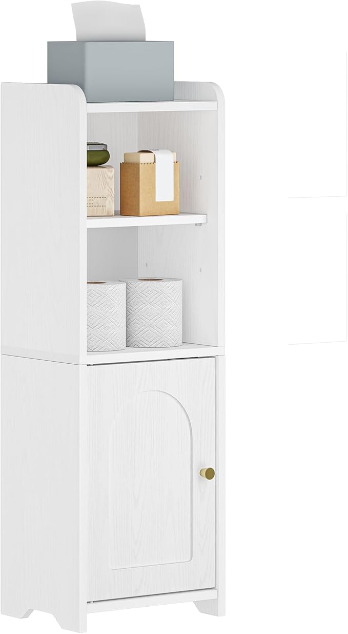 Bathroom Storage Cabinet, Corner Floor Cabinet with Doors and Adjustable Shelf, Narrow Toilet Paper Cabinets, Bathroom Organizer for Small Spaces, White BC29713X