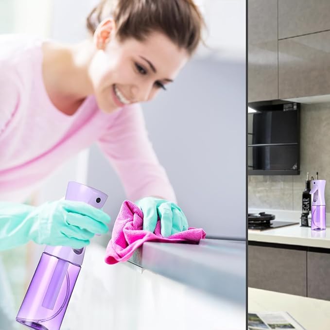 3 Pack Spray Bottles, 2-Pack Continuous Spray Bottles,Fine Water Mist Spray Bottles for Hair 6.8 OZ (200 ML) and 1oz 30ml Travel Spray Bottle Mister for Cleaning,Hairstyling,Plants,Barbers,Purple