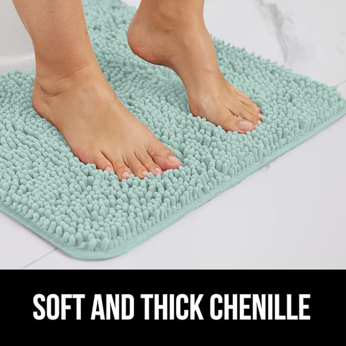 GORILLA GRIP Bath Rug Mat 44x26, Soft Absorbent Chenille, Quick Dry Microfiber Mats, Rubber Backing Washable Shower Floor Rugs, Bathmat Runner, US Designed Bathroom Home Decor Accessories Seablue