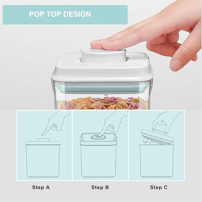 Airtight Food Storage Container Pop Containers With Lids, Bpa Free for Spaghetti Cereal Flour Rice Kitchen Organizer (square 500ml / 0.5qt)