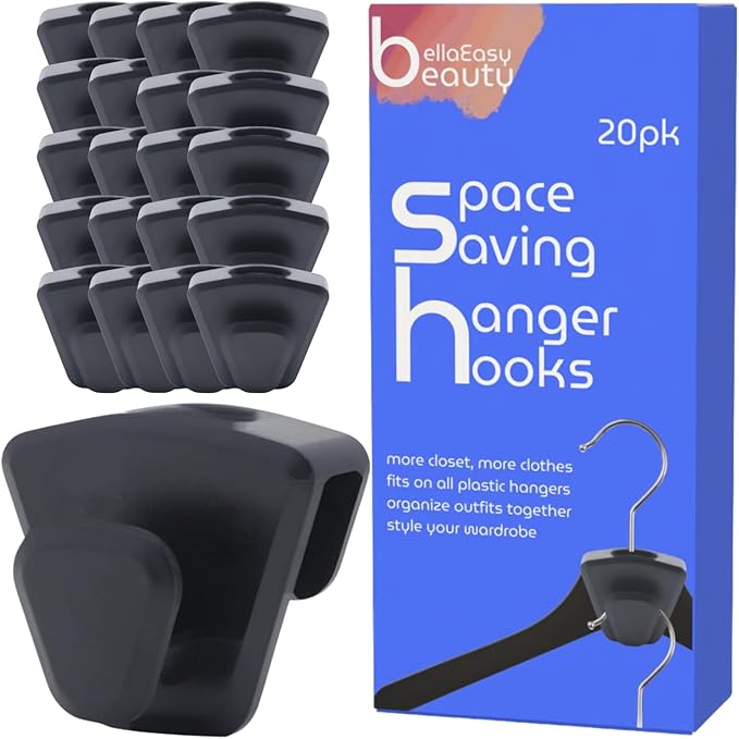 Hanger Hooks - Space-Saving Closet Organizers - Connector Hooks for Clothes, Accessories & Bags - 20 Pack of Black