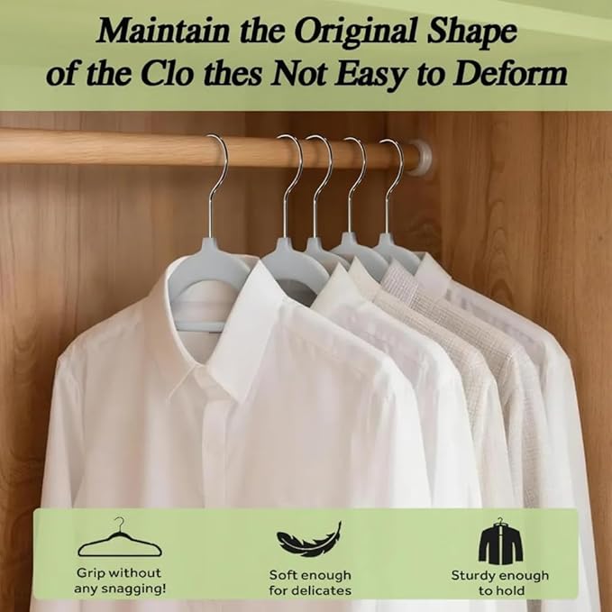 Velvet Hangers 30 Pack Felt Hangers Ultra Thin Non Slip Suit Adult Clothes Hangers 360° Swivel Hook Hanger Velvet Shoulder Notches for Closet Space Saving (Gray Velvet)